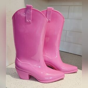 Pink Women's Western Style Cowboy Rain Boots | Size 9